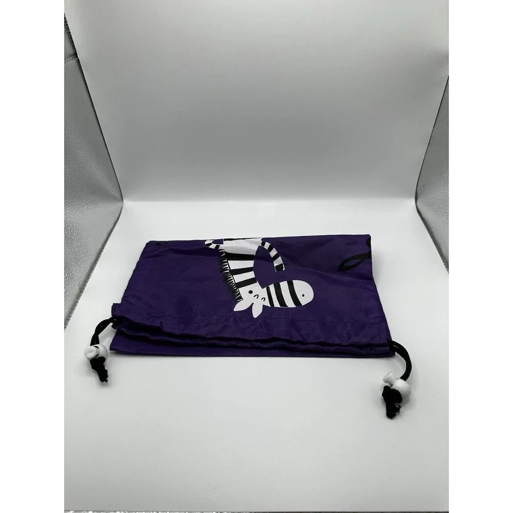 Purple Zebra Music Notes Drawstring Bag Kids Shoe Gym Bag Polyester